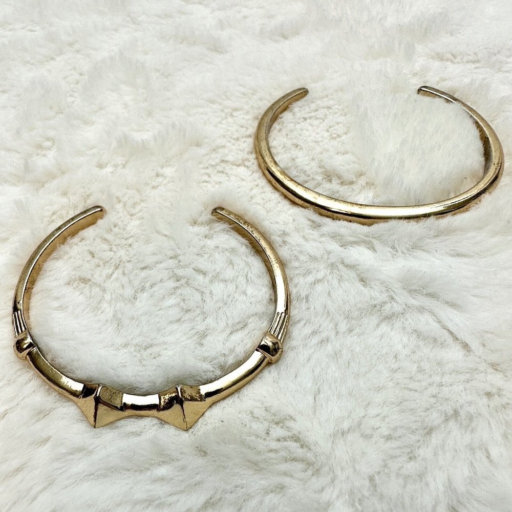 2 (Two) Gold Tone Metal Wrist Bangles 5" Diameter